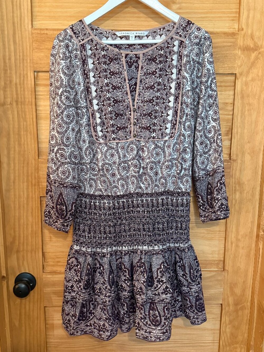 Veronica Beard Silk Paisley Floral Smocked Tiered Ruffle Mini Dress size 6
